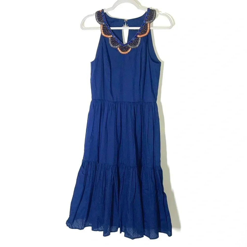 Cynthia Steffe Bead Embellished Neckline Tiered Dress Size 8